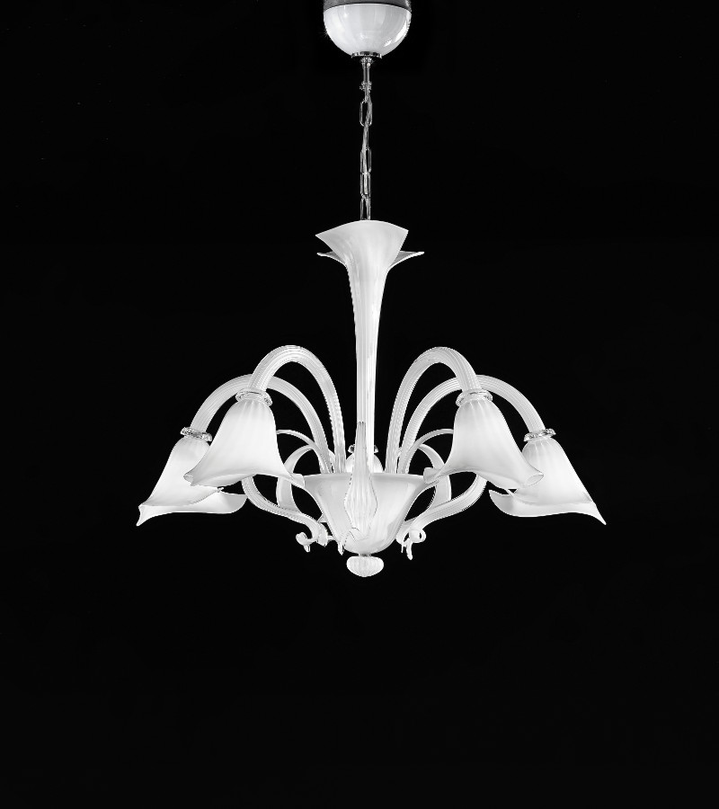 SAN MARCO - LAMPADARIO DI MURANO 6 LUCI - COLOR BIANCO LATTE E CRISTALLO