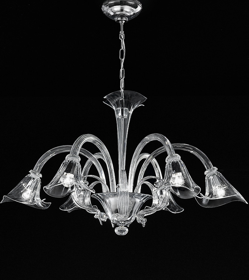 SAN MARCO - LAMPADARIO DI MURANO 6 LUCI - COLOR decoro CRISTALLO