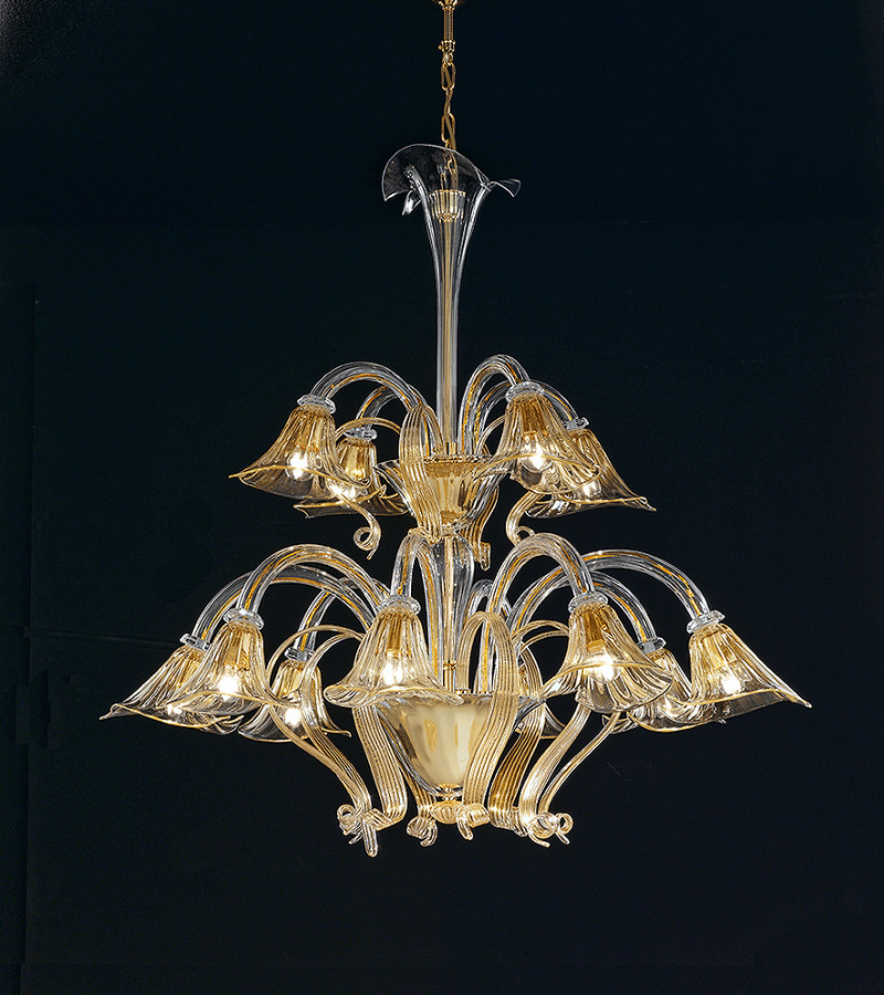 SAN MARCO - LAMPADARIO DI MURANO 6 LUCI - COLOR decoro AMBRA