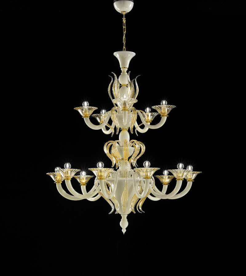 PASTORALI - LAMPADARIO 10+5 LUCI - DECORO AVORIO ORO