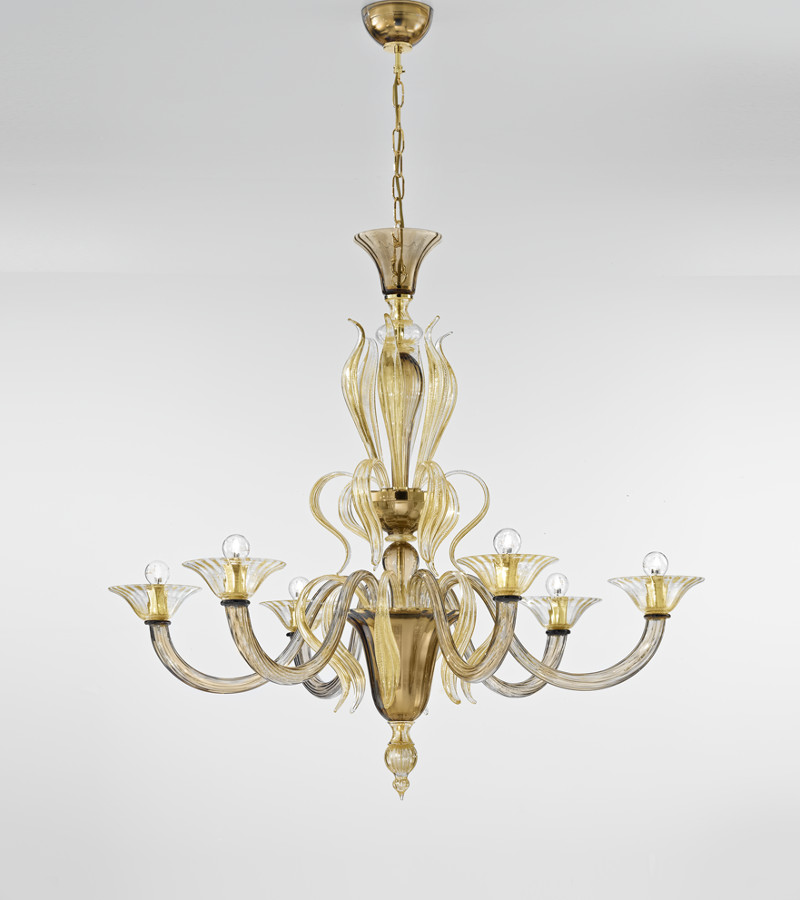 PASTORALI - DECORO FUME ORO - LAMPADARIO 6 LUCI