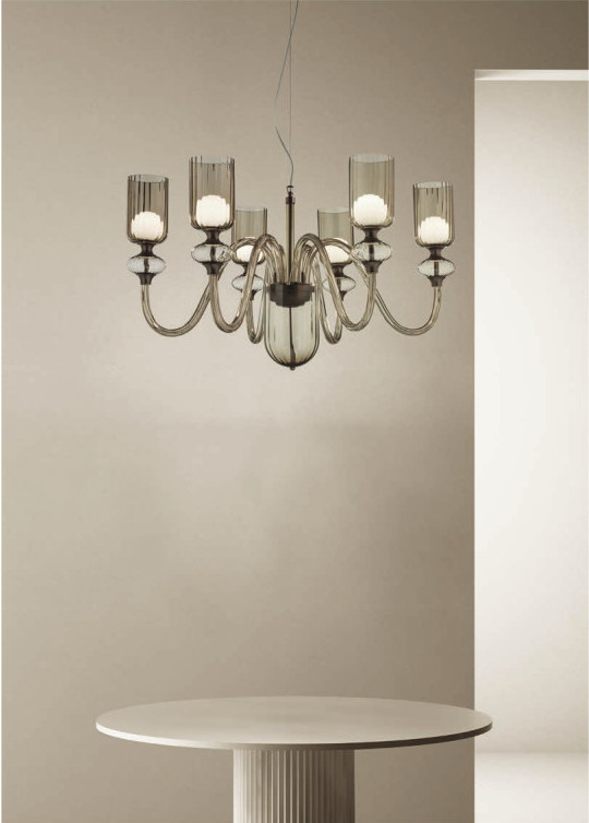 OCEAN- LAMPADARIO CON SFERA IN VETRO DI MURANO - FUME