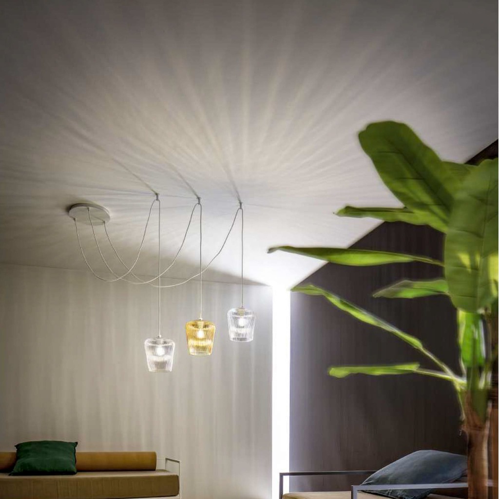 NUMA - SOSPENSIONI COLORS CON ROSONE TONDO e 3 LUCI DECENTRAMENTO