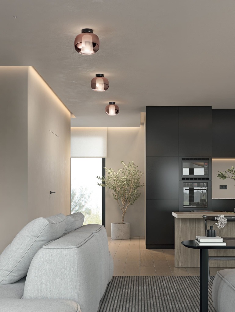 RAI - PLAFONIERA DA SOFFITTO - DIFFUSORI IN VETRO BOROSILICATO
