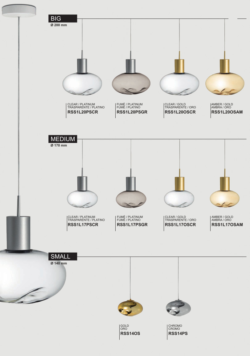 Rosee versioni 3 grandezze e colori ambra cristallo fume Rosee versioni 3 grandezze e colori ambra cristallo fume