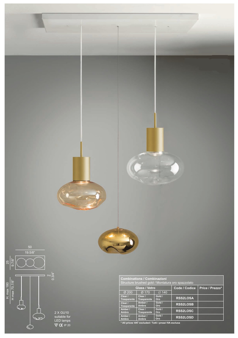 Versione 2 Luci - Cristallo + Ambra Trasparente Versione 2 Luci - Cristallo + Ambra Trasparente