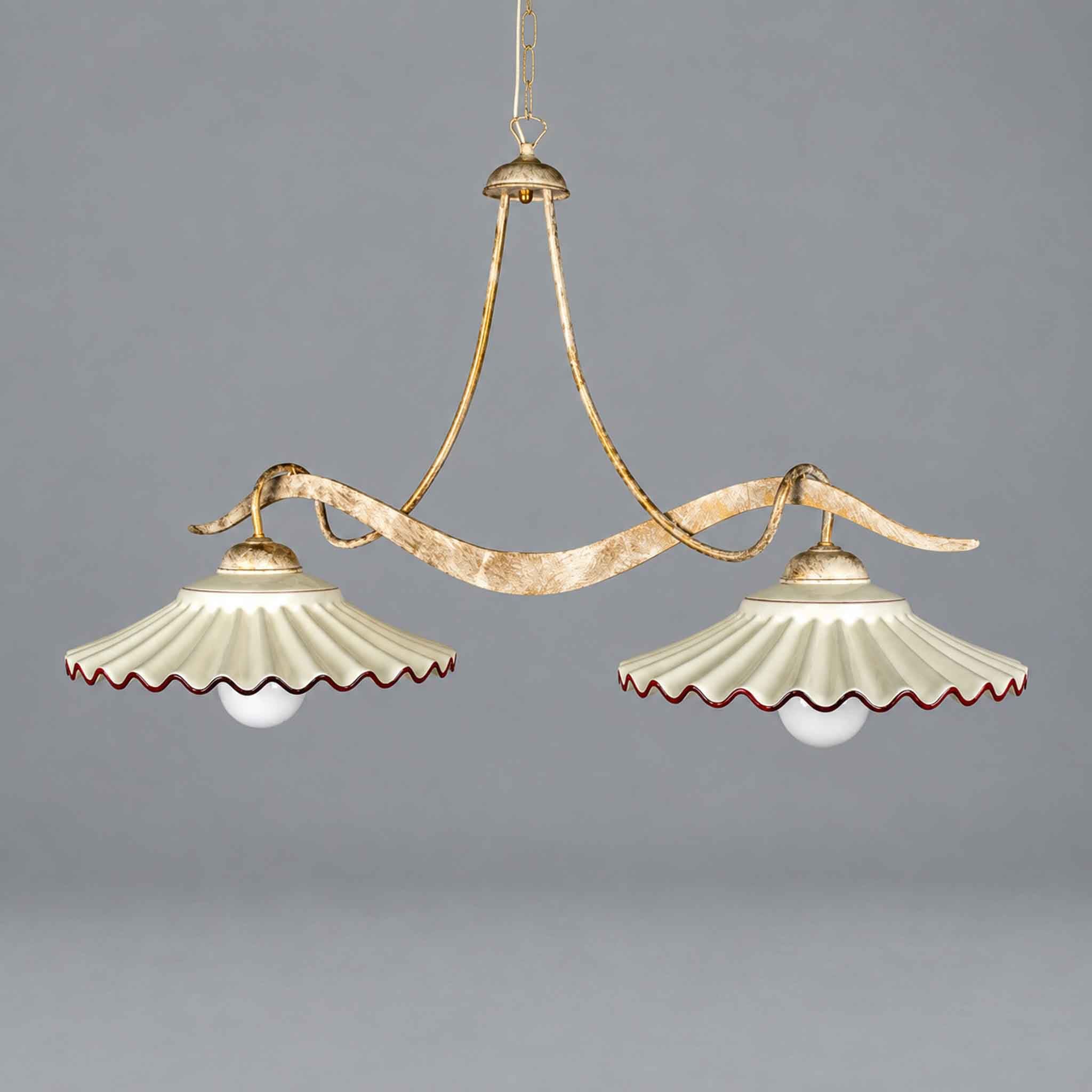 Paloma - Sospensione 2 Luci - Montatura avorio anticato - 2 x E27 - Diffusore ceramica
