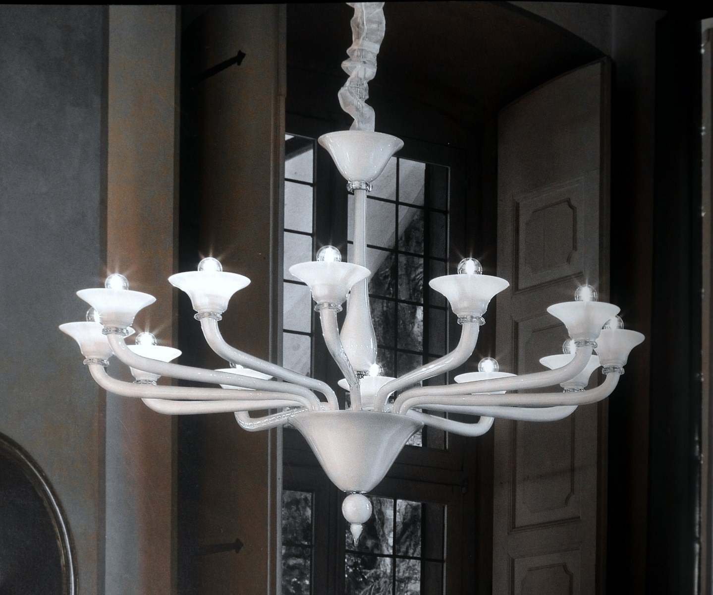 CASANOVA - LAMPADARIO 12 LUCI - BIANCO LATTE CRISTALLO