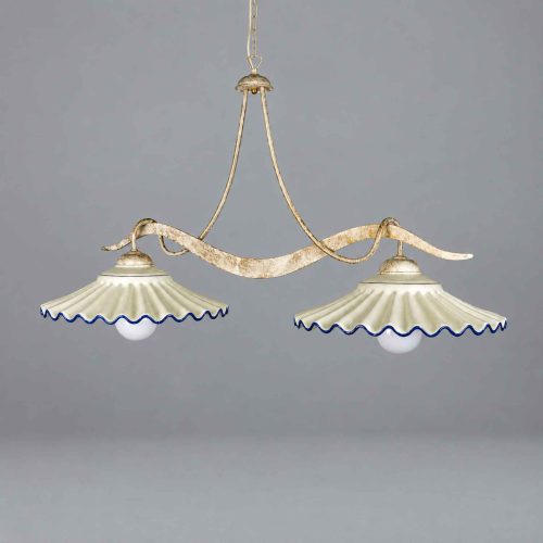Paloma - Sospensione 2 Luci - Montatura avorio anticato - 2 x E27 - Diffusore ceramica