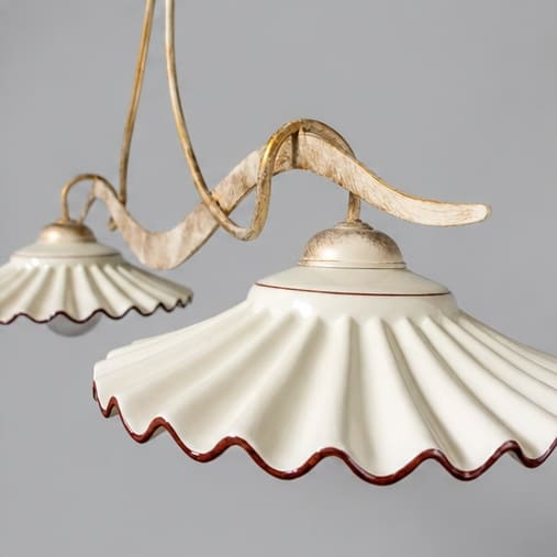 Paloma - Sospensione 2 Luci - Montatura avorio anticato - 2 x E27 - Diffusore ceramica