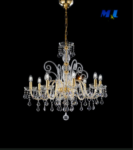 Gocce cristallo con rifinitura oro - Chandelier 8 luci Gocce cristallo con rifinitura oro - Chandelier 8 luci