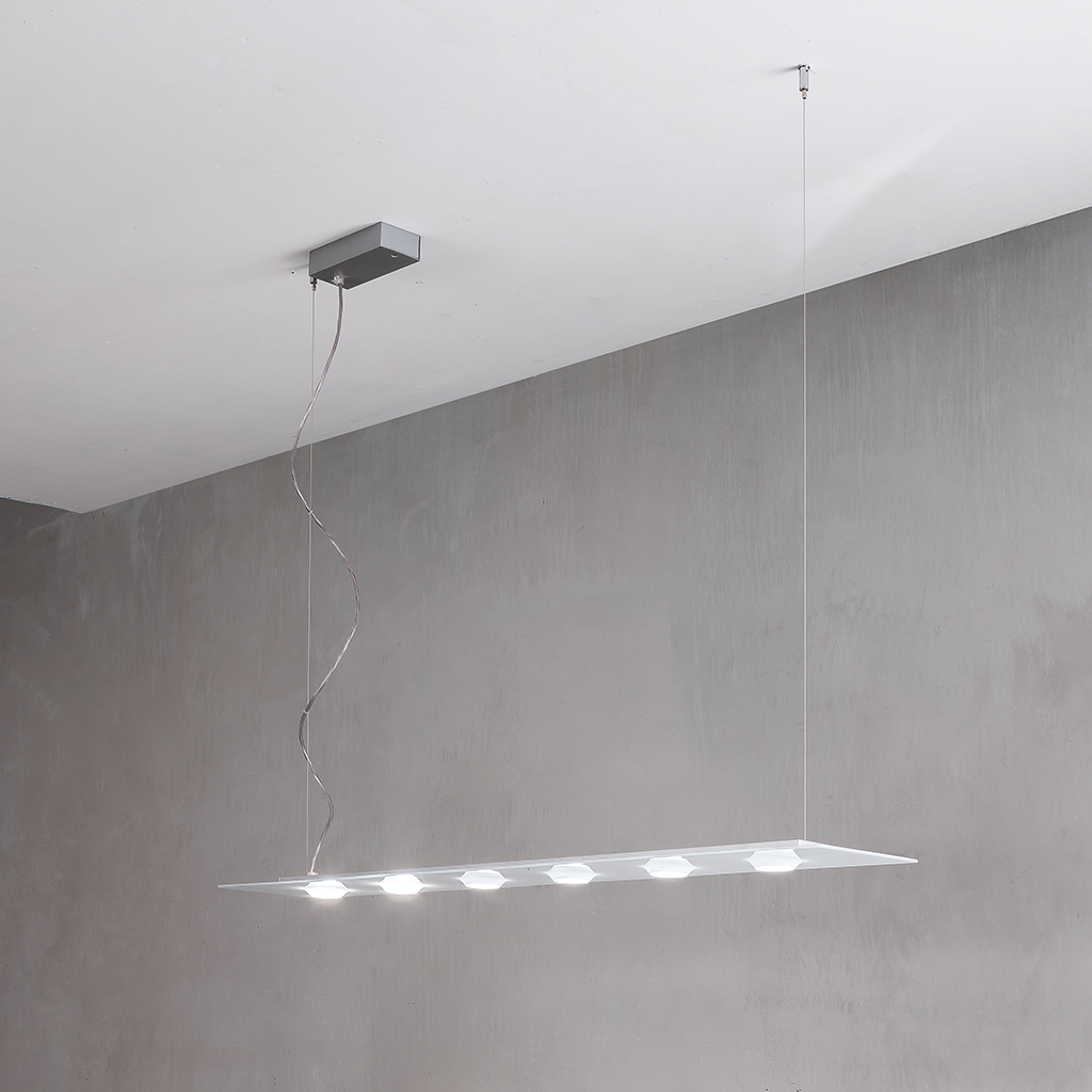 POIS SOSPENSIONE FLESSIBILE - BIANCO LUCIDO 6 LUCI - 4620 lumen