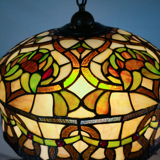 TIFFANY AMBER LAMPADA DI COLORE VERDE, ROSSO E MARRONE, CON PARTICOLARE FORMA DELLA CUPOLA