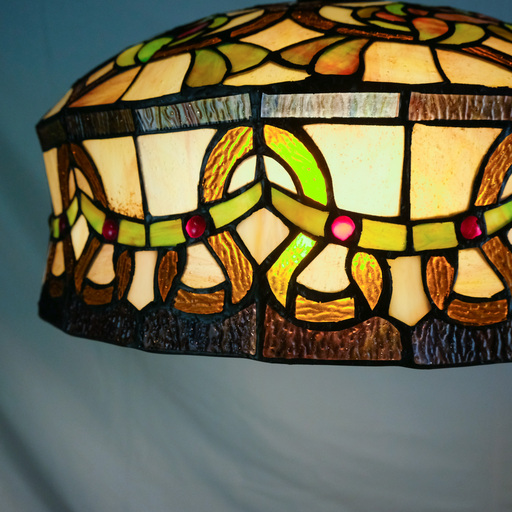 TIFFANY AMBER LAMPADA DI COLORE VERDE, ROSSO E MARRONE, CON PARTICOLARE FORMA DELLA CUPOLA