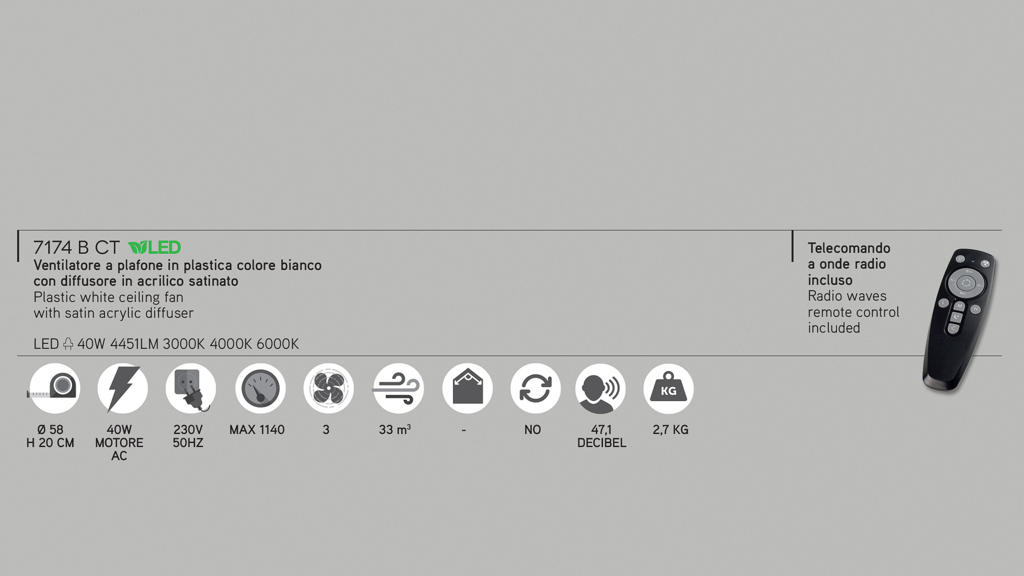 RING - VENTILATORE A PLAFONIERA - TELECOMANDO INCLUSO