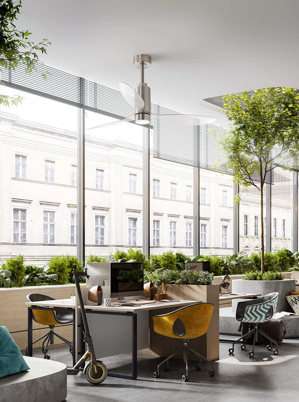 TUBE - VENTILATORE 3 PALE IN ACRILICO - METALLO CROMO SPAZZOLATO . MODERNO - DIMENSIONE 132cm