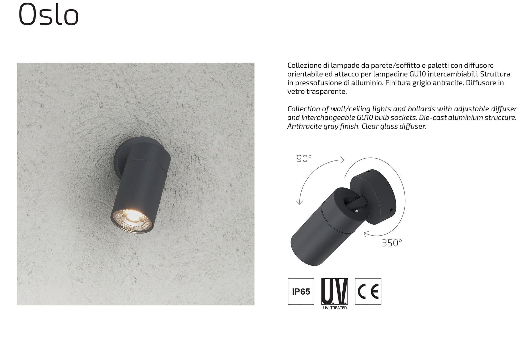 OSLO - FARETTO ORIENTABILE SINGOLO O DOPPIO - LAMPADINE GU10 LED SOSTITUIBILI