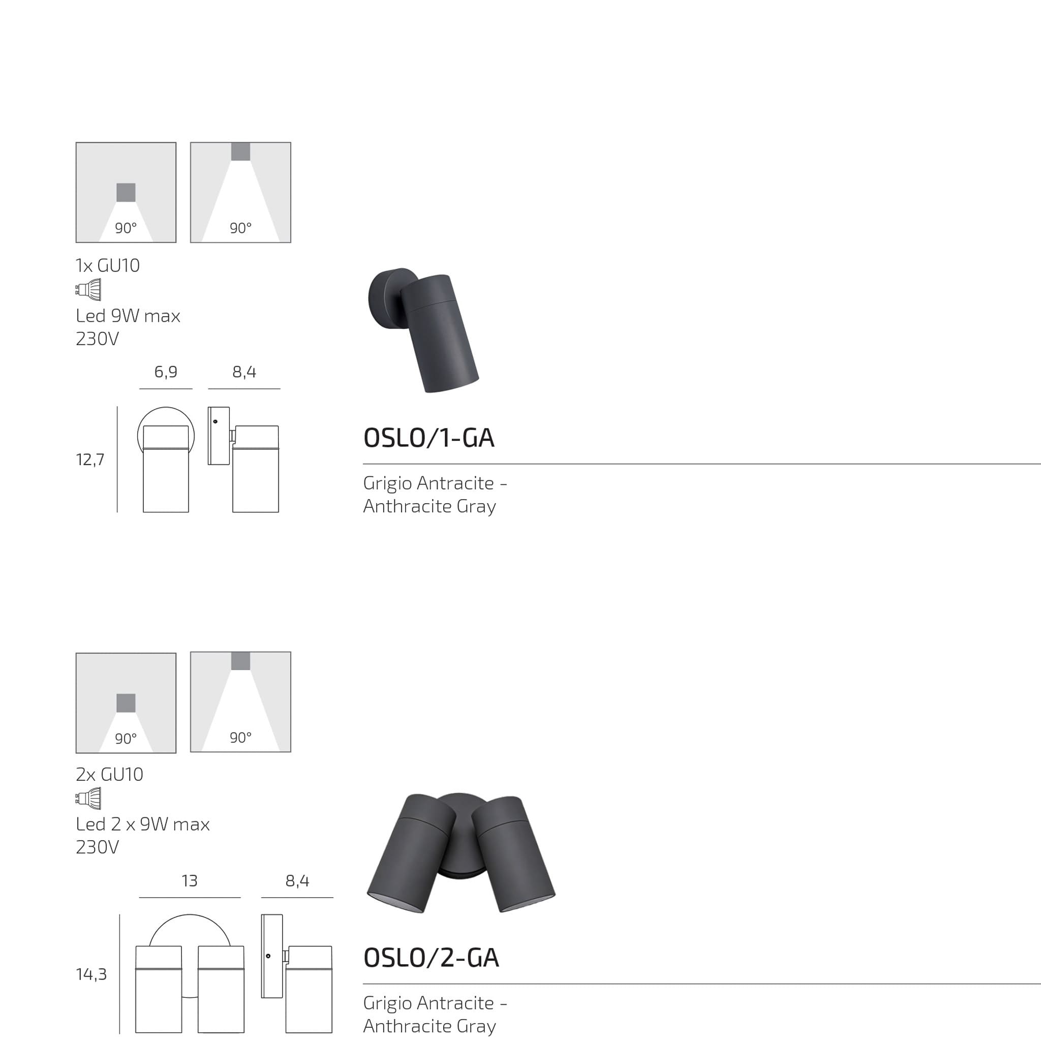 OSLO - OSLO - FARETTO ORIENTABILE SINGOLO O DOPPIO - LAMPADINE GU10 LED SOSTITUIBILI