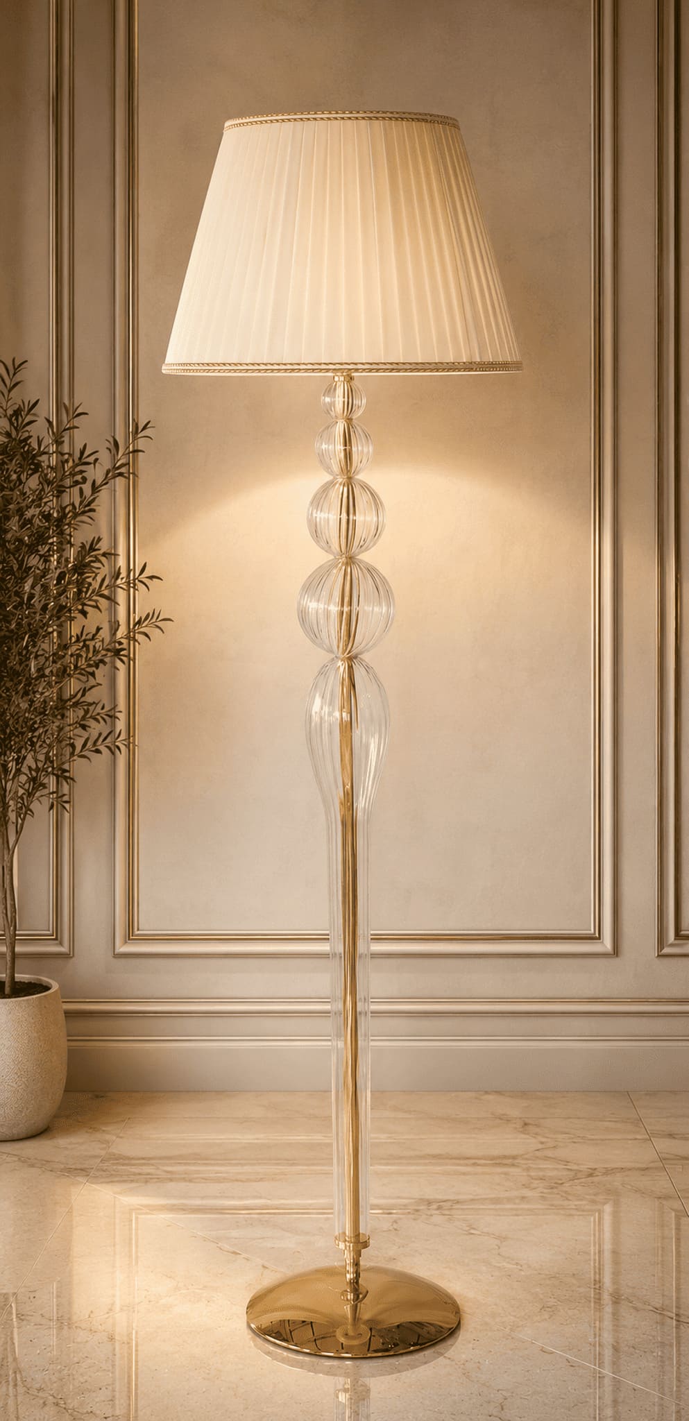 BORBONE - LAMPADA DA TERRA - VETRO SOFFIATO IN CRISTALLO - PARALUME ARTIGIANALE