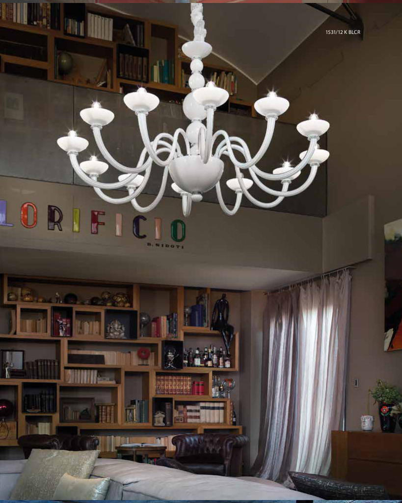 CANDIANO - 12 LUCI - BIANCO LATTE CRISTALLO CANDIANO - 12 LUCI - BIANCO LATTE CRISTALLO - STILE VETRO DI MURANO