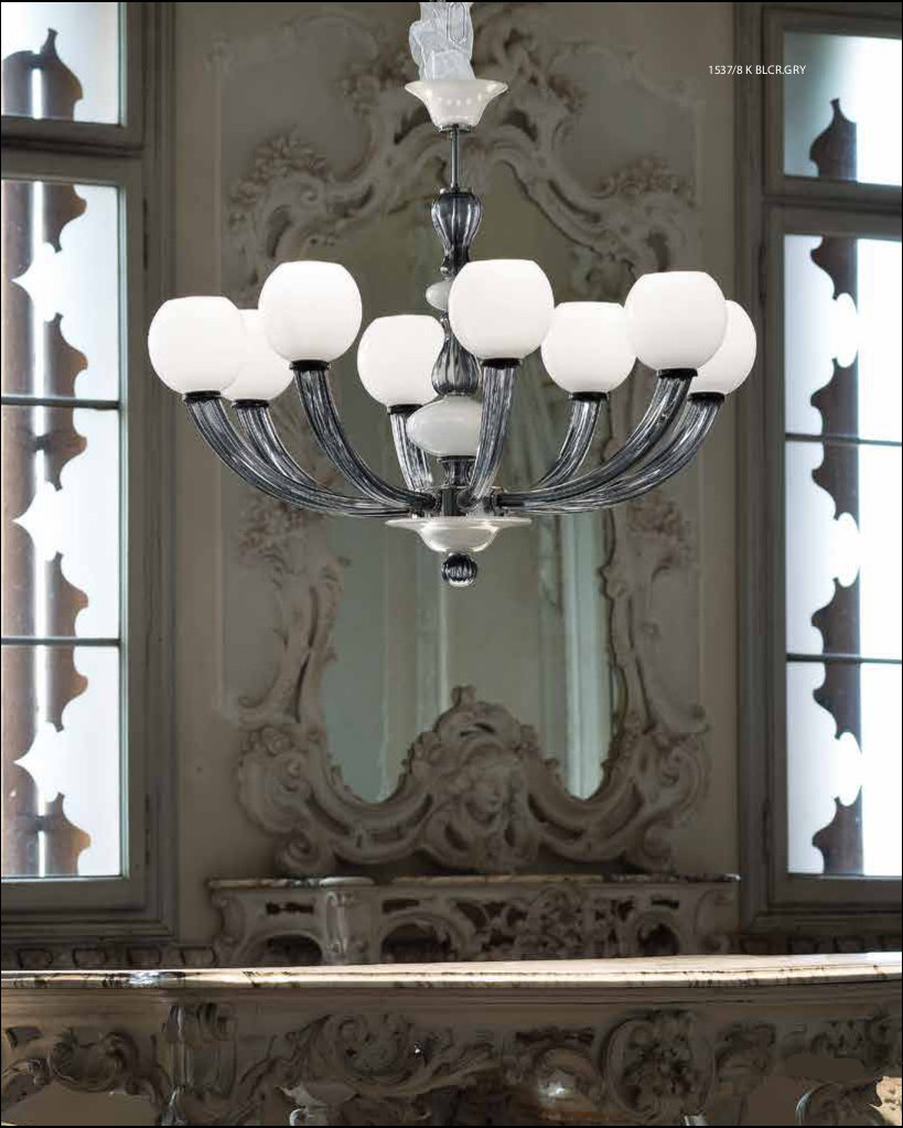 GRITTI - LAMPADARIO 8 LUCI - BIANCOLATTE-CRISTALLO GRIGIO