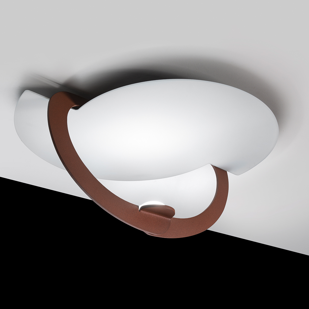 Real - Plafoniera Vetro Bianco - Struttura Marrone -Led integrato