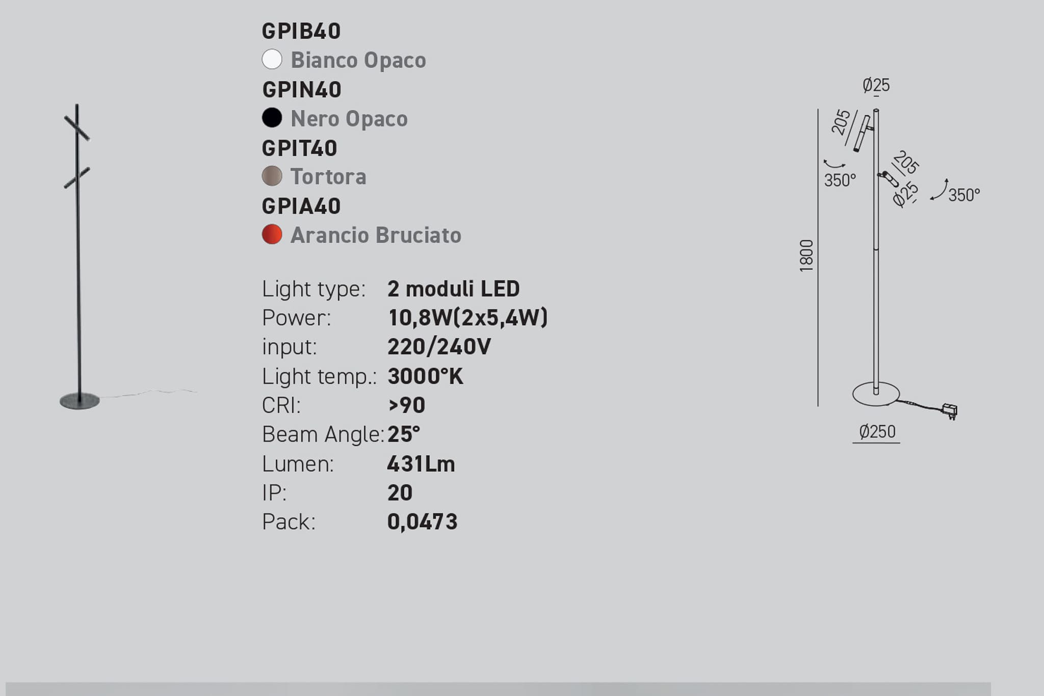 LINUS - LAMPADA DA TERRA - 2 MODULI A LED - DIMEMRABILE