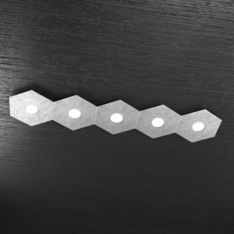 Esagono - Plafoniera 5 Luci Foglia Argento - Led