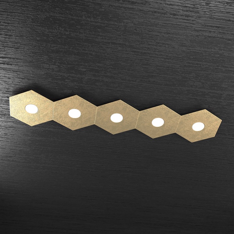 Esagono - Plafoniera Foglia Oro 5 Luci