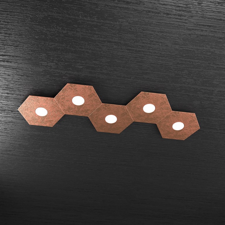 Esagono - Plafoniera 5 Luci Foglia Rame