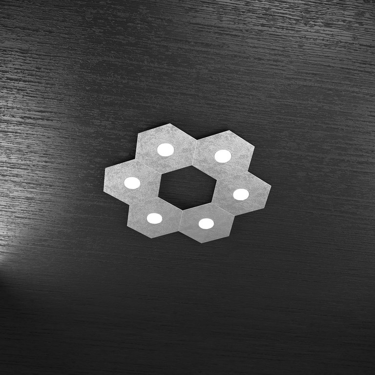 Esagono - Plafoniera 6 Luci Foglia Argento - led