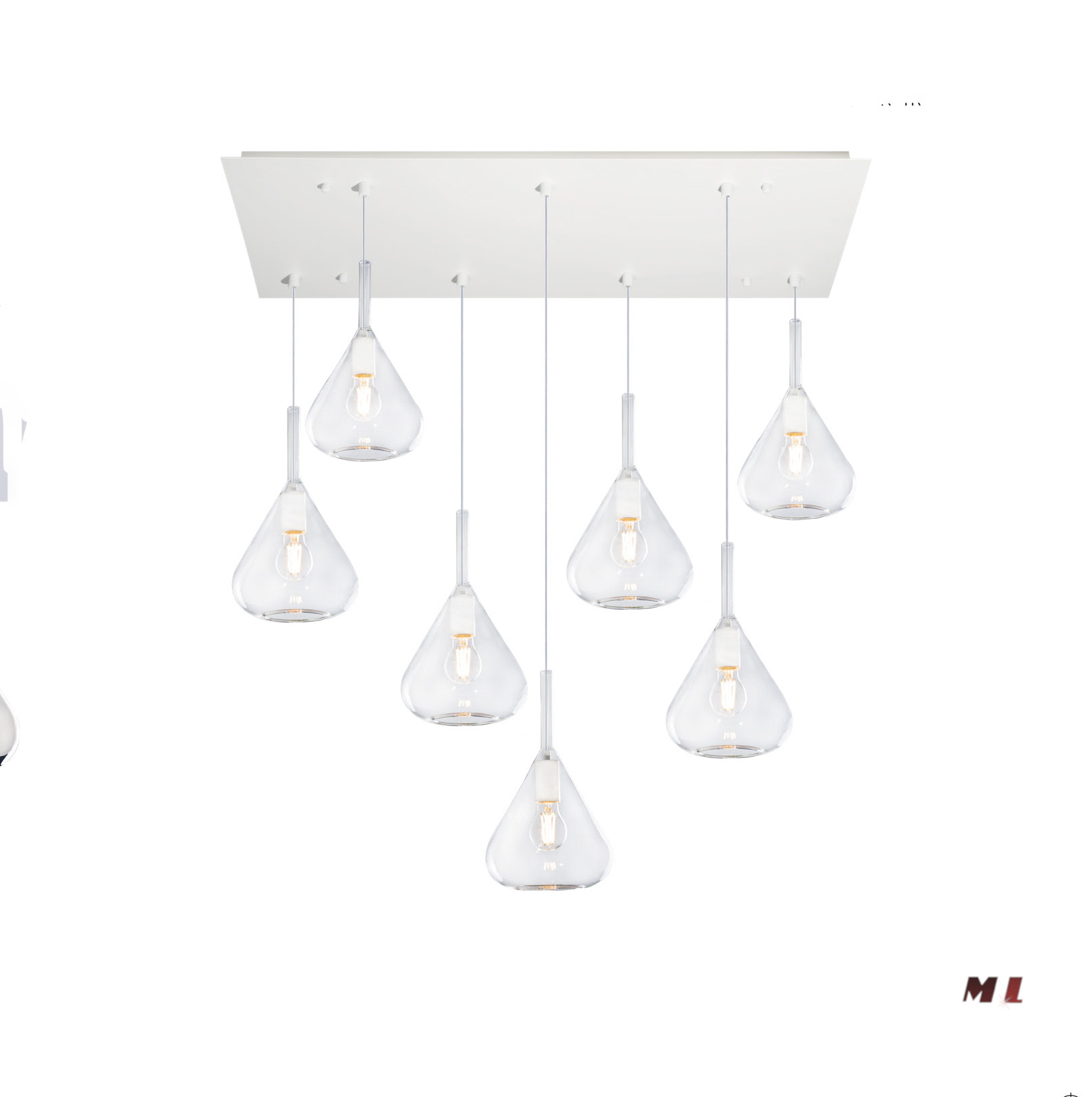 KOINE 7 LUCI - VETRO CRISTALLO' + MONTATURA BIANCO OPACO