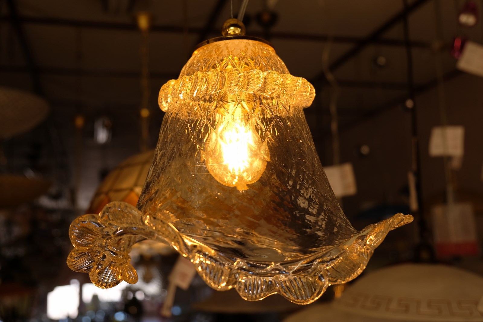 Lampadario veneziano - 1005 single - Vetro con morise oro rosa cristallo celeste