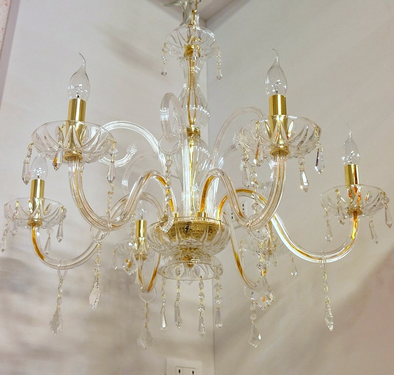 SIVIGLIA - LAMPADARIO 6 LUCI - RIFINITURA ORO - CRISTALLO AL PIOMBO 24%