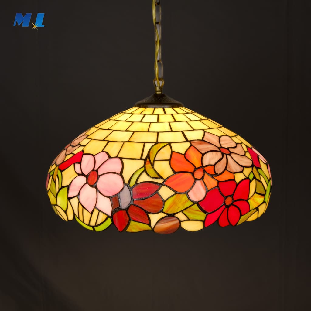 TIFFANY T LINZ - DIAMETRO 40CM -MONTATURA COLOR BRUNITO - COLORI VIVI