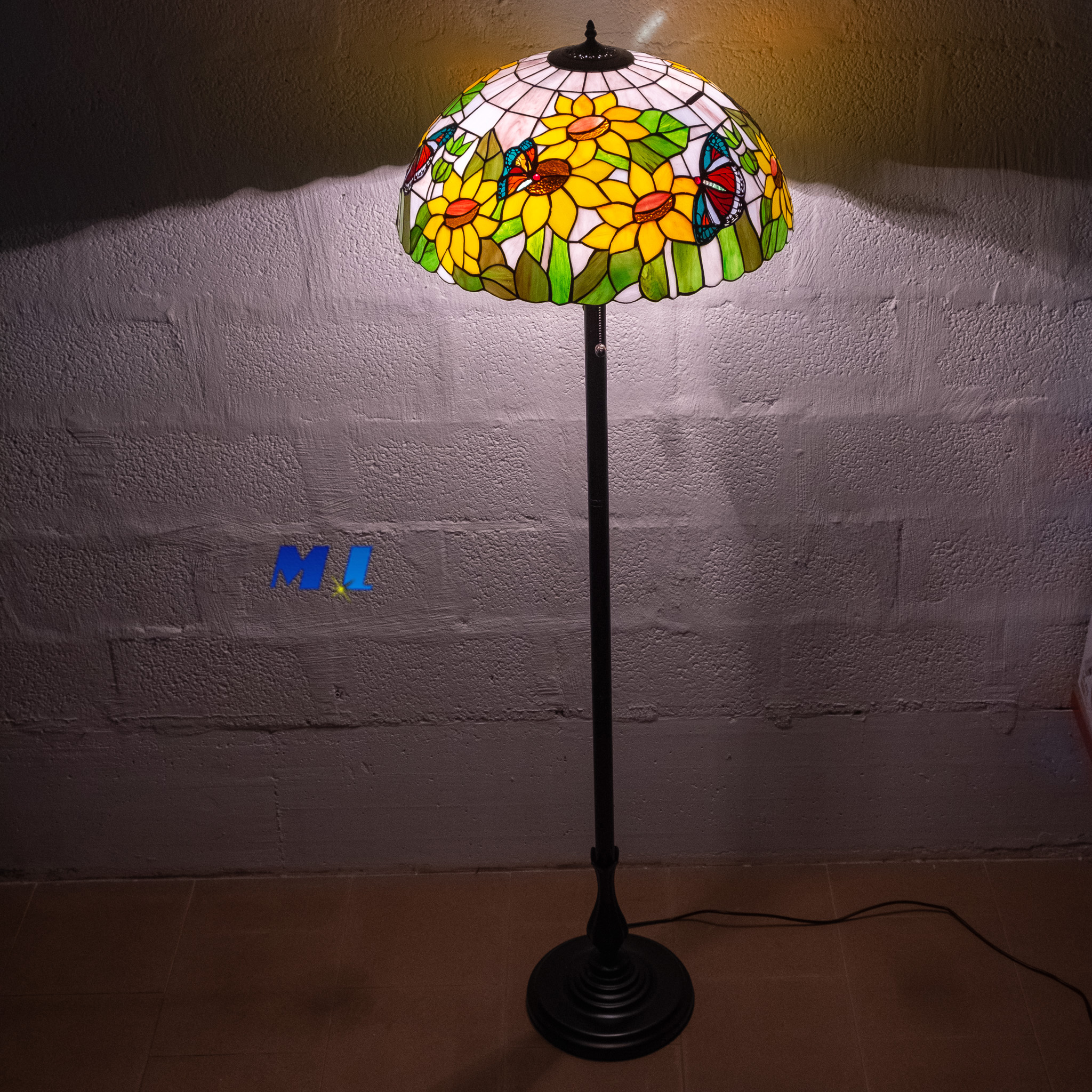 Tiffany Girasole piantana multicolori con montatura resina e zama