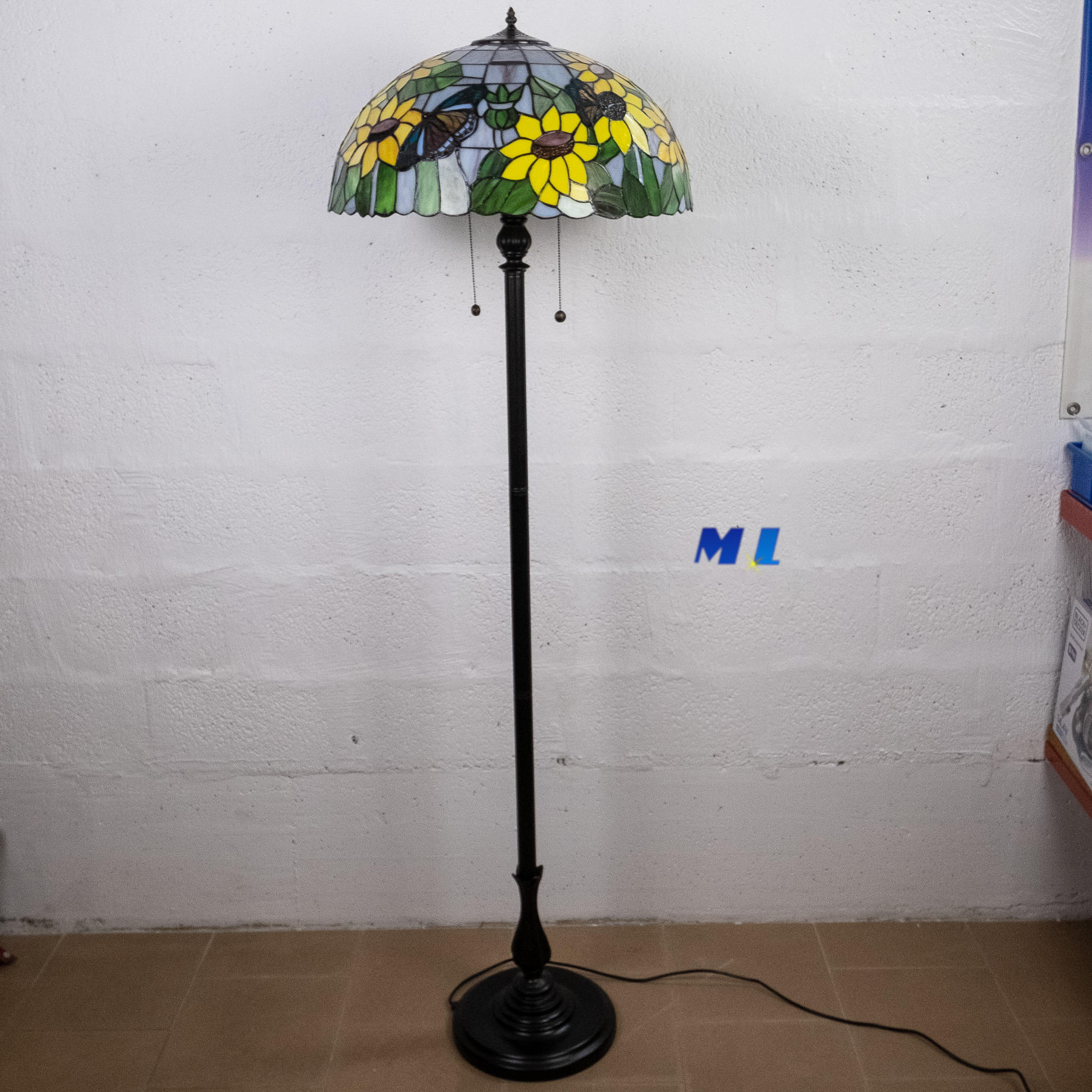 Tiffany Girasole piantana multicolori con montatura resina e zama