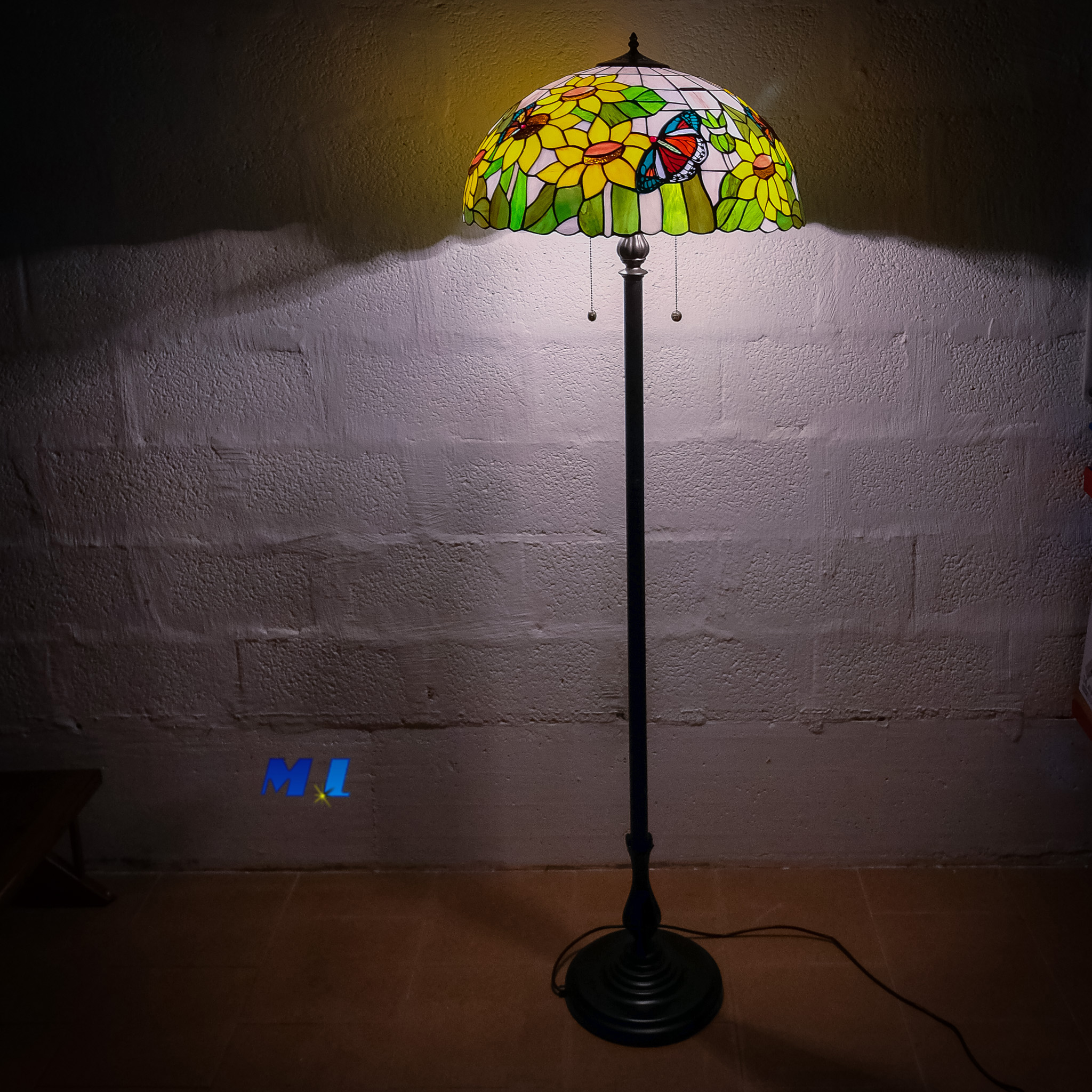 Tiffany Girasole piantana multicolori con montatura resina e zama