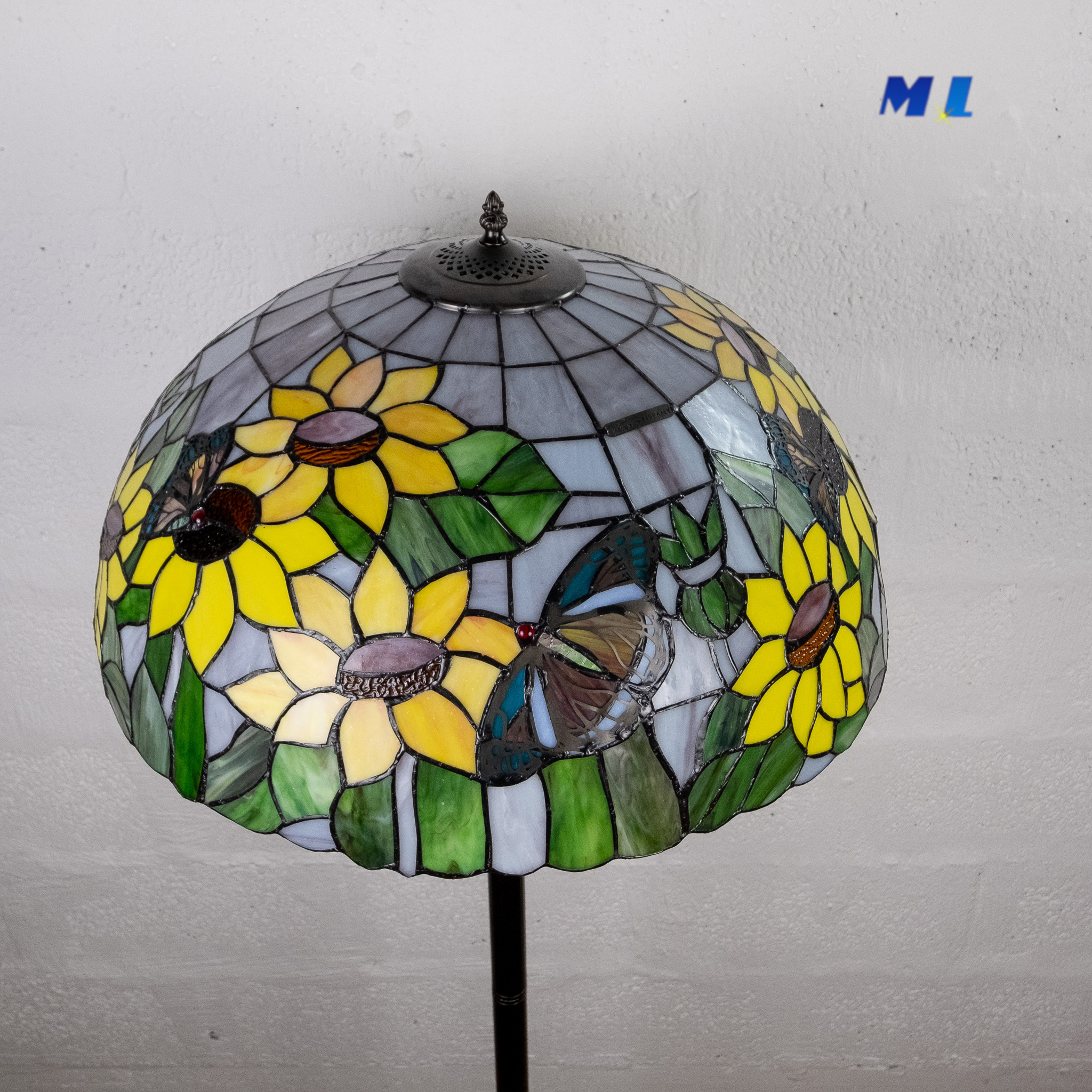 Tiffany Girasole piantana multicolori con montatura resina e zama