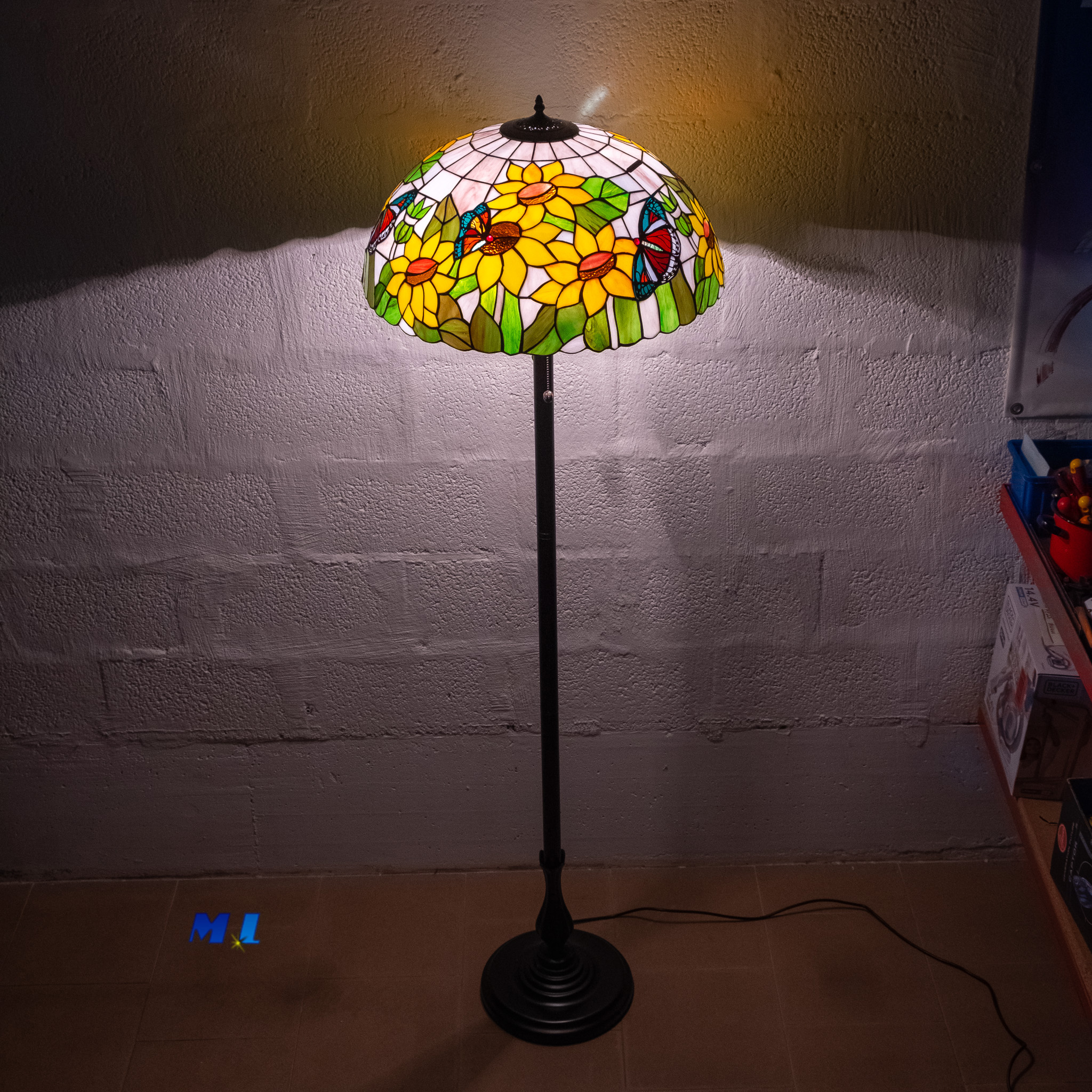 Tiffany Girasole piantana multicolori con montatura resina e zama