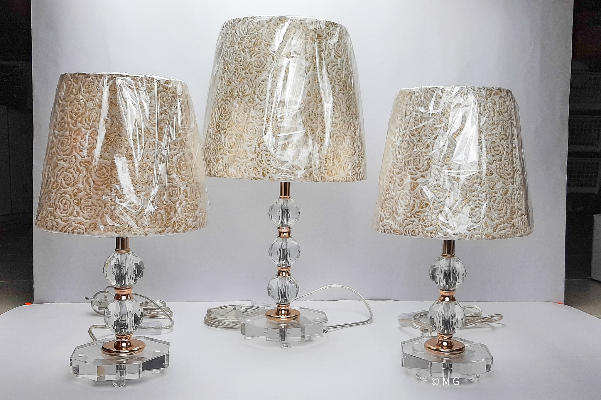 Tris lampada Mary - con cristallo molato decoro oro