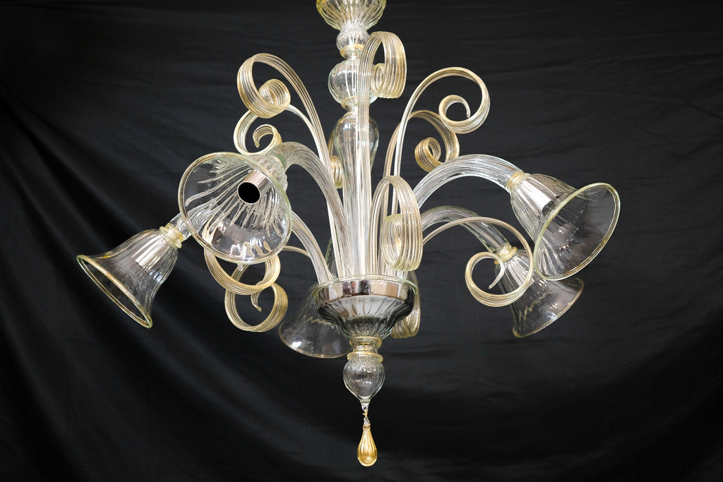 Lampadario Murano 5 luci / cristallo con oro