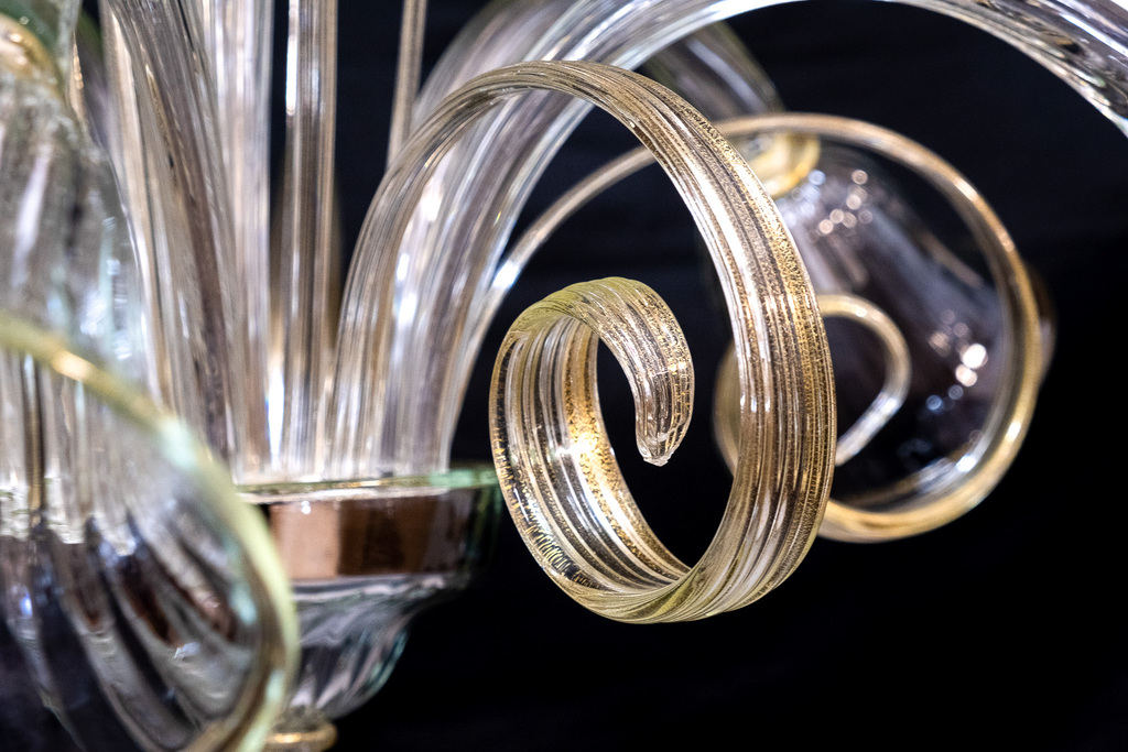 Lampadario Murano 5 luci / cristallo con oro