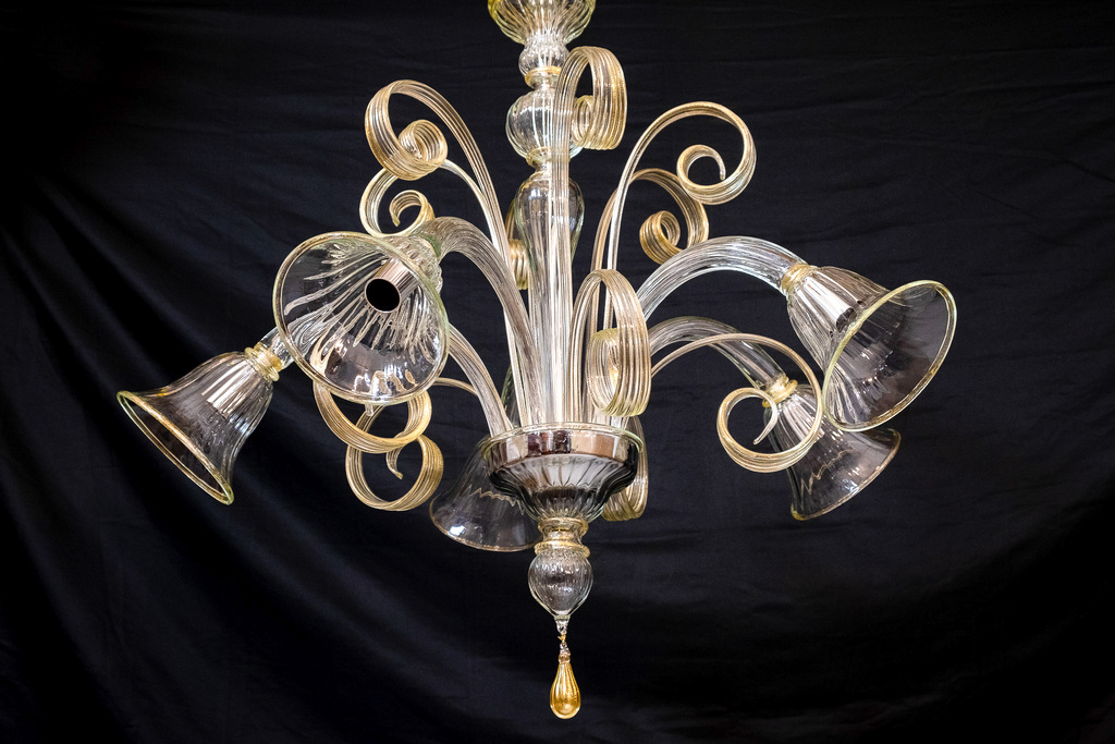 Lampadario Murano 5 luci / cristallo con oro