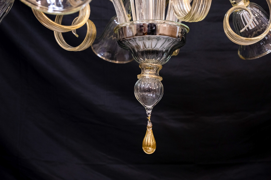 Lampadario Murano 5 luci / cristallo con oro