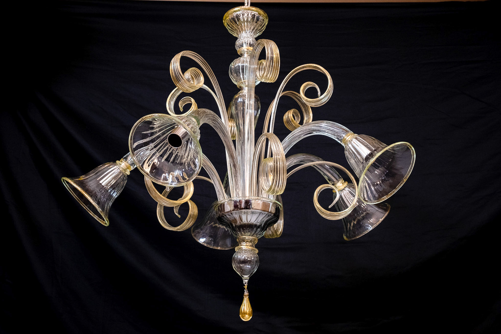 Lampadario Murano 5 luci / cristallo con oro