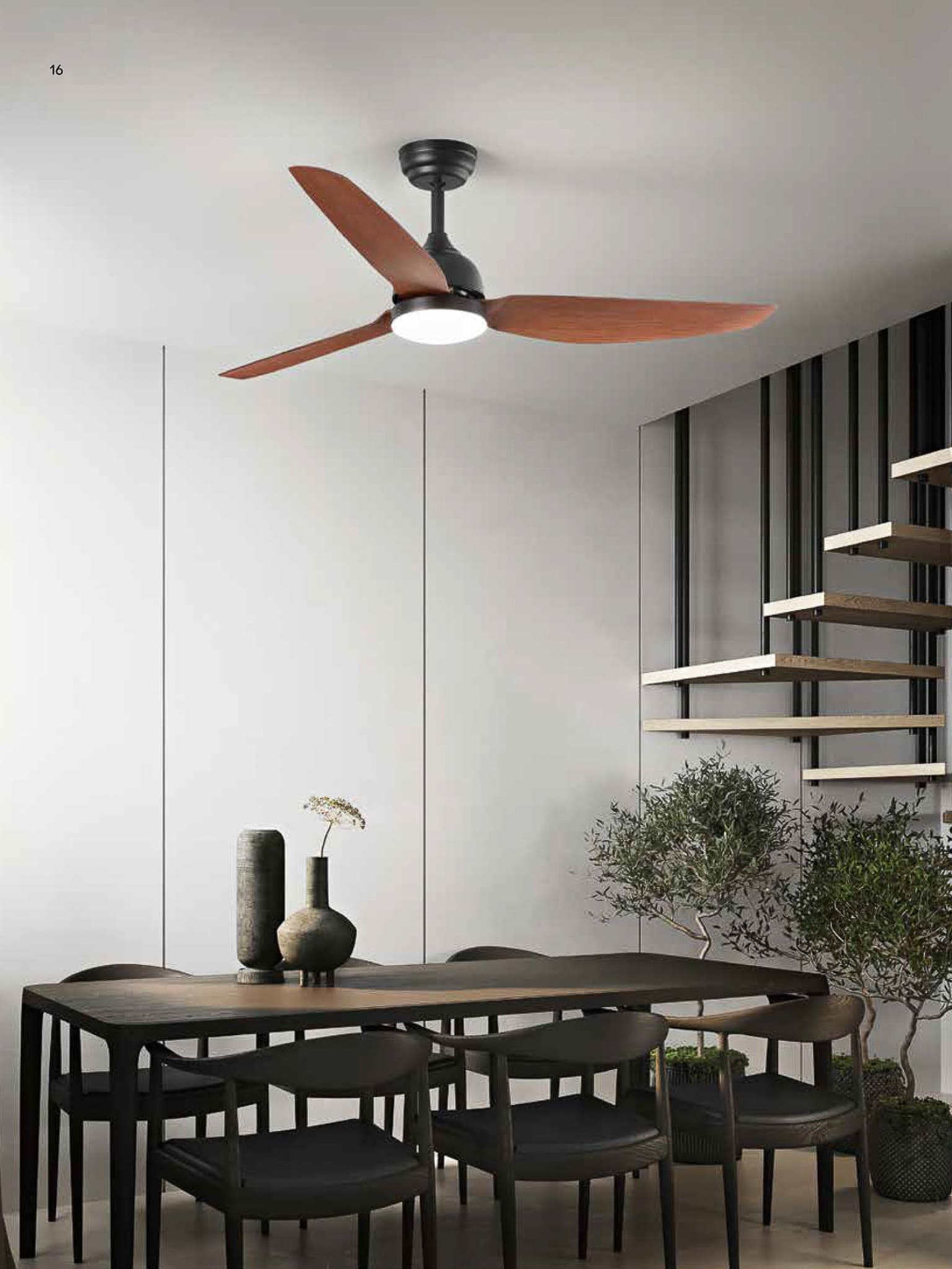 PEGASO, VENTILATORE VERNICIATO IN BIANCO OPACO/NERO OPACO - 3 PALE ACRILICO BIANCO/NOCE SCURO