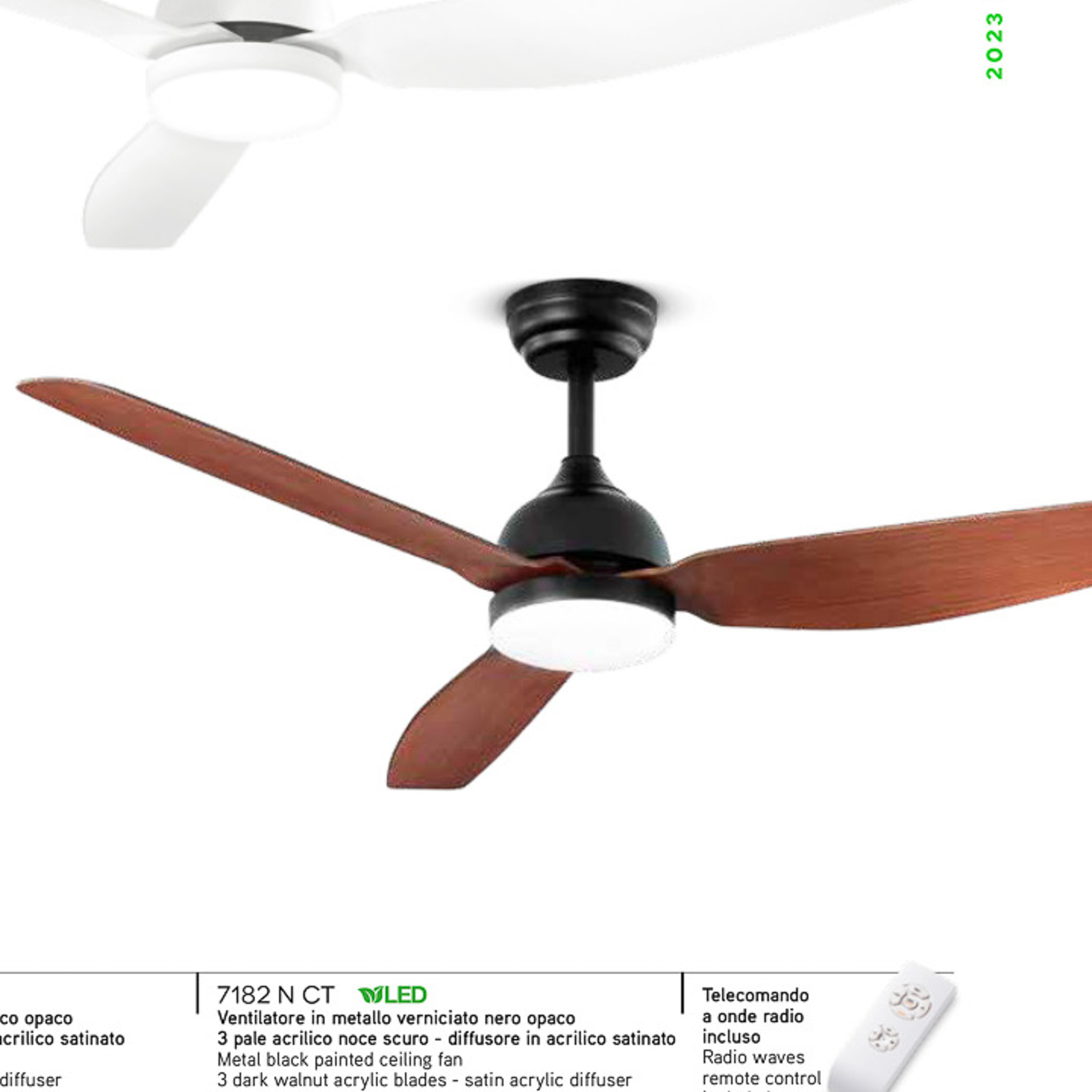 PEGASO, VENTILATORE VERNICIATO IN BIANCO OPACO/NERO OPACO - 3 PALE ACRILICO BIANCO/NOCE SCURO