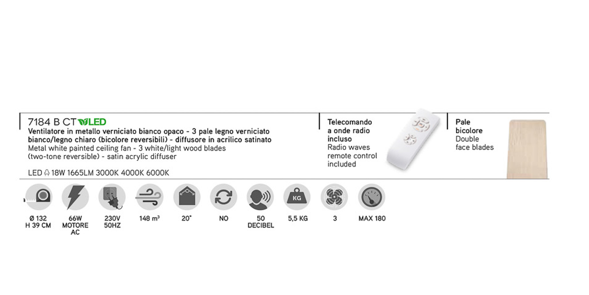 VENTILATORE IN METALLO CON 3 PALE IN LEGNO VERNICIATO