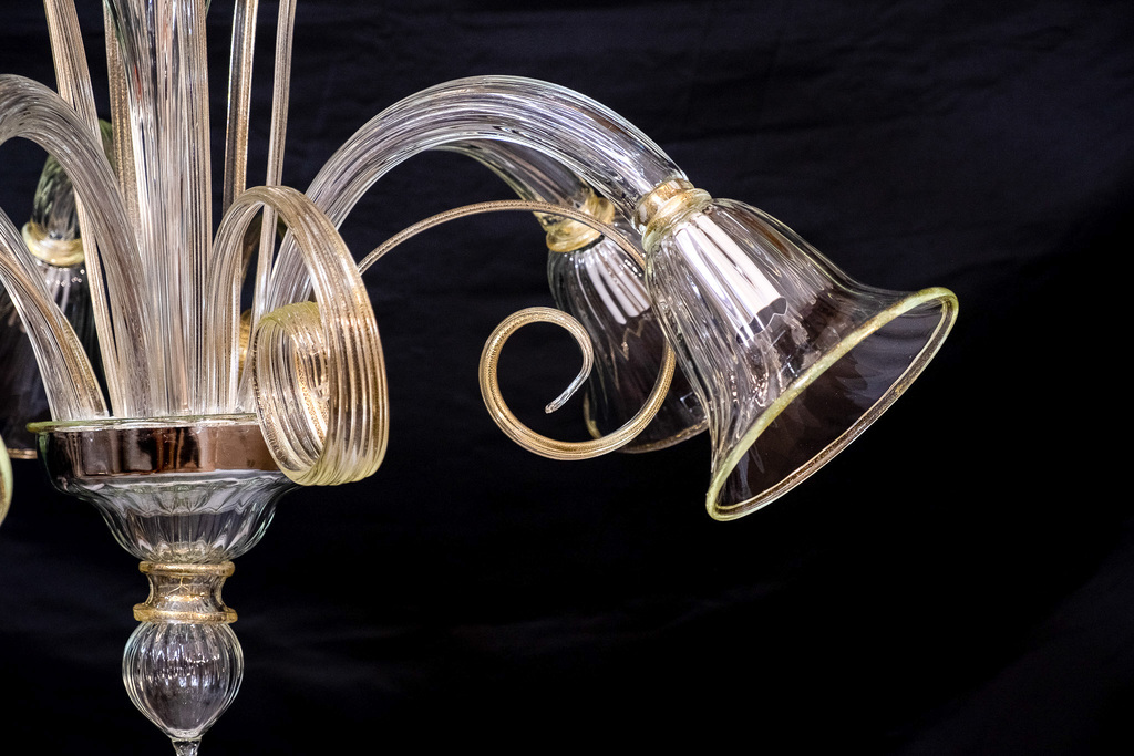 Lampadario Murano 5 luci / cristallo con oro